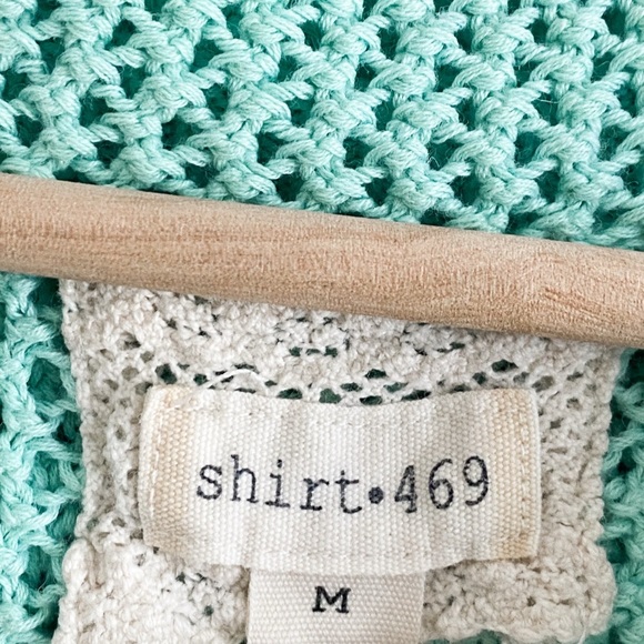 Turquoise Open-Knit Crochet Hoodie by Shirt 469, Size Medium, Linen Cotton Blend - Picture 5 of 11